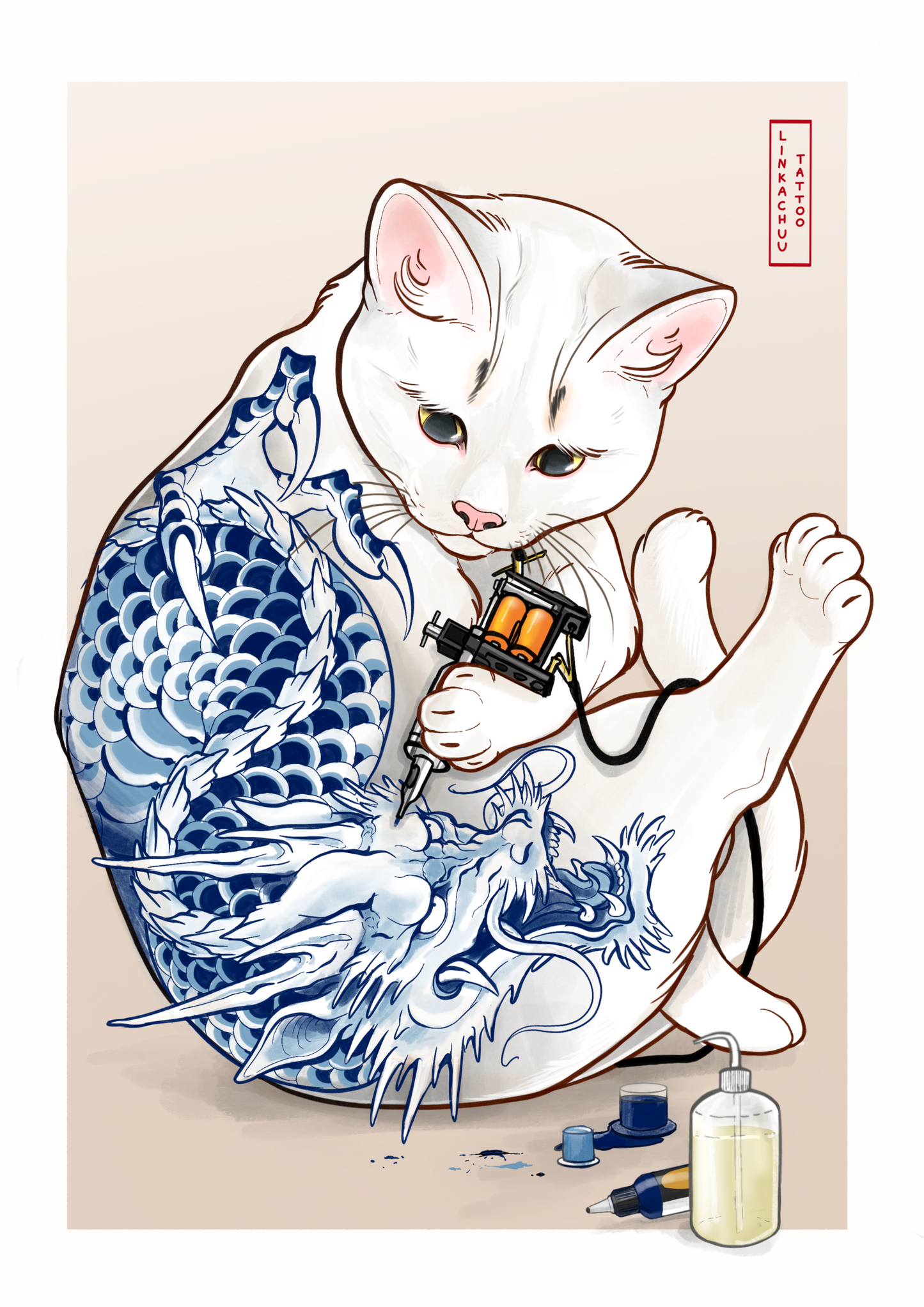 The Cat with the Dragon Tattoo Print (A4)