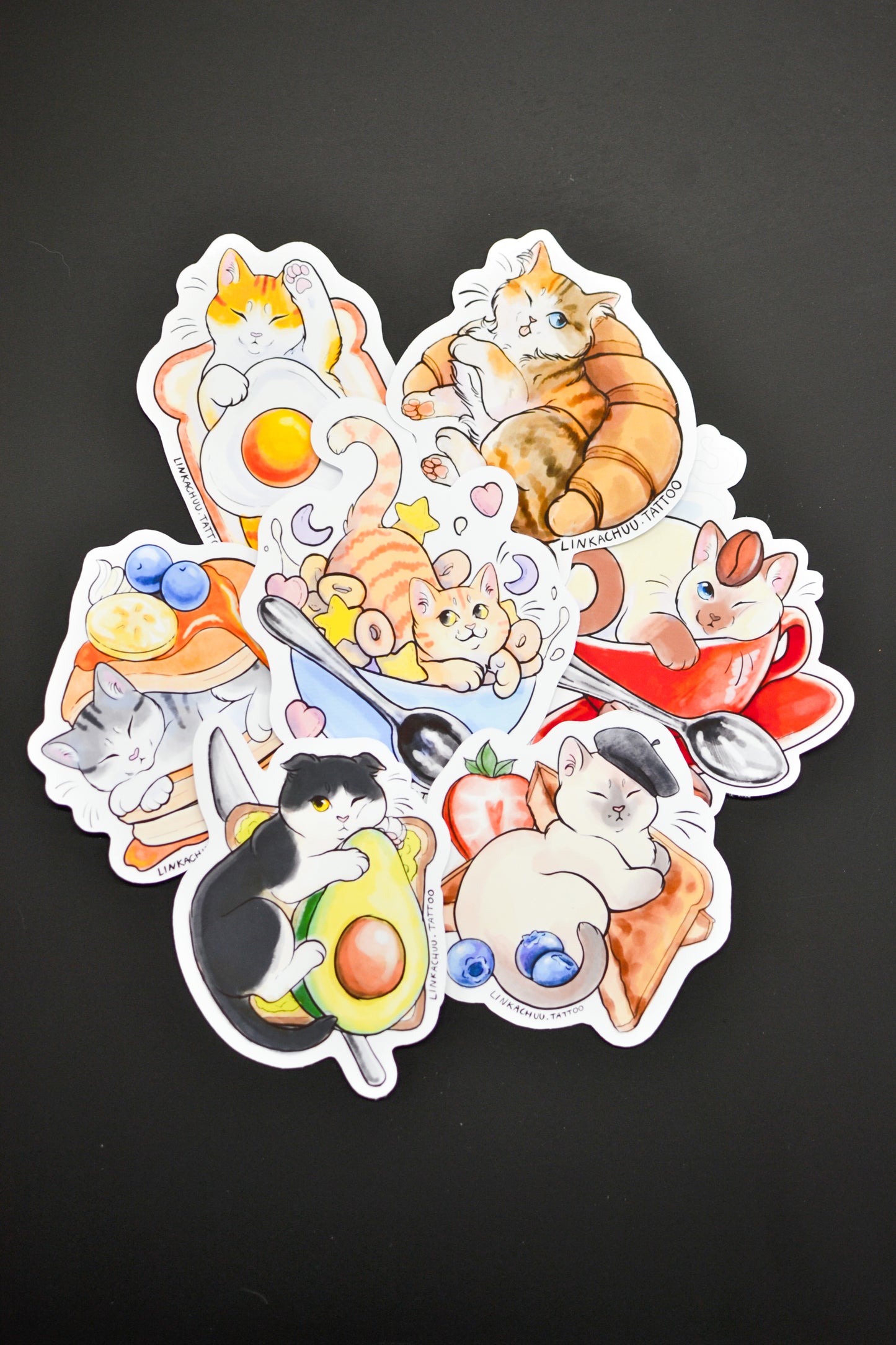 Purr-eakfast Cats Sticker Pack - Breakfast food themed kitties!