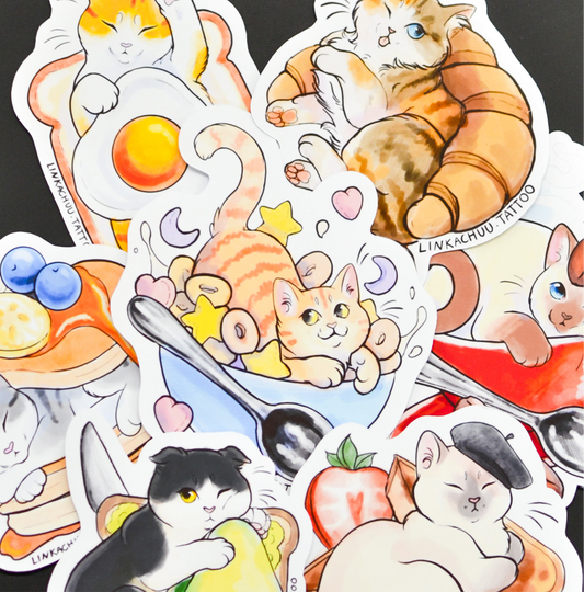 Purr-eakfast Cats Sticker Pack - Breakfast food themed kitties!
