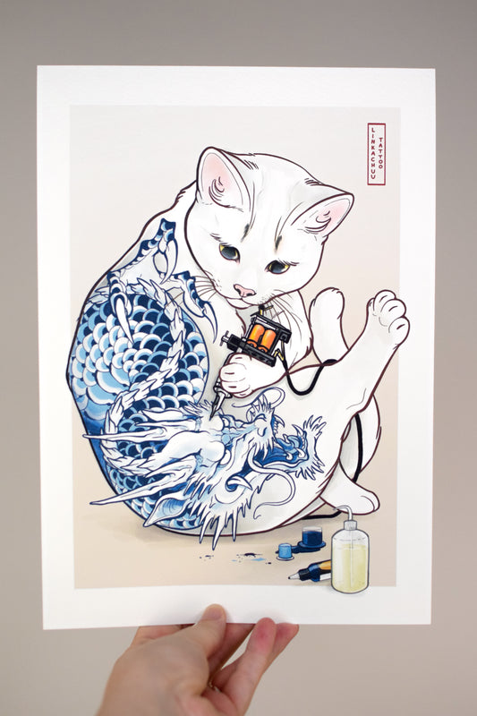 The Cat with the Dragon Tattoo Print (A4)
